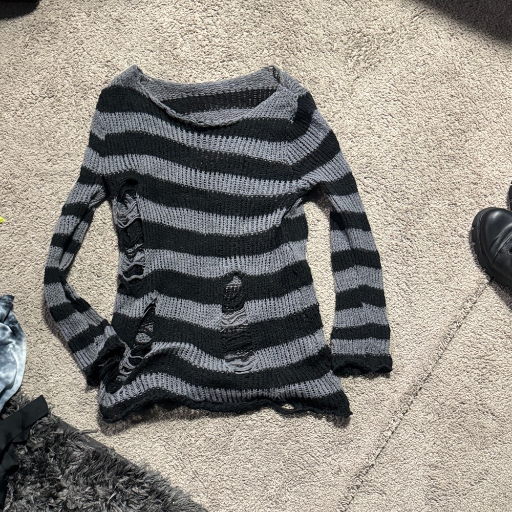 Striped Black and Gray Women's Sweater